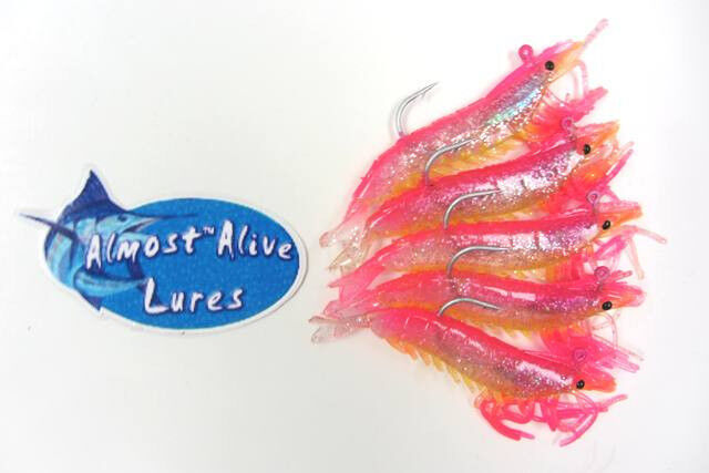 Almost Alive Lures Shrimp Lure Baits 3-1/4&quot; Pink/Yellow with Hook 5 Pack - $8.99