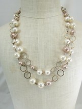 Vintage Faux Pearl Necklace Double Strand 49451 - £12.50 GBP