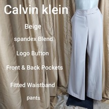 Calvin Klein Beige Logo Button Spandex Blend Pockets Pants Size 10 - £17.86 GBP