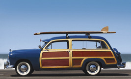 FRAMED CANVAS ART PRINT California woody car surf board surfing ocean wave sun - £31.15 GBP+