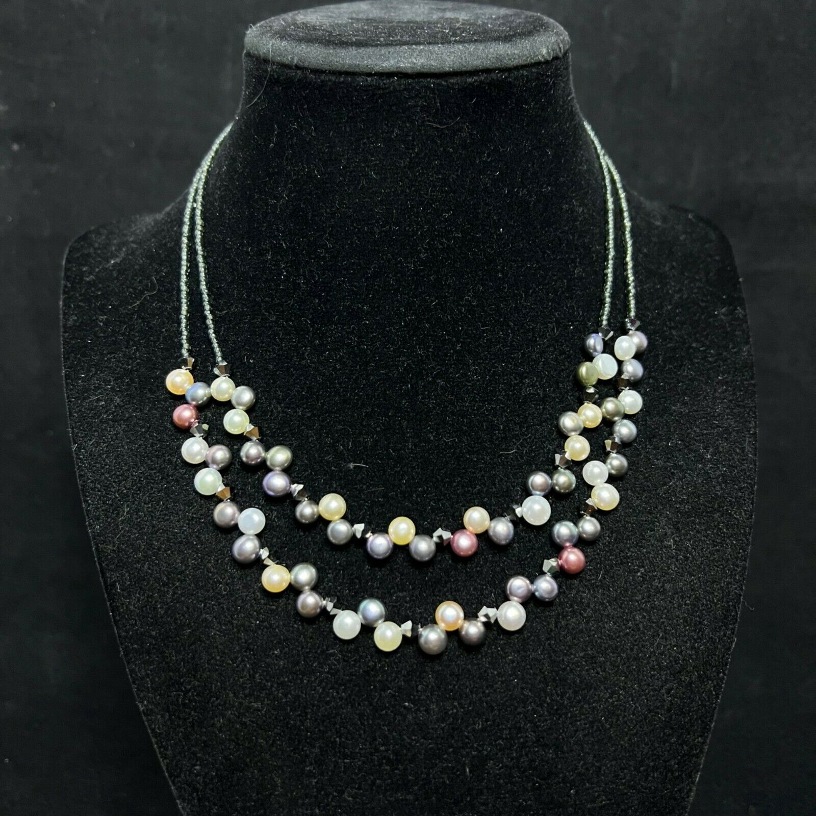 Vintage Silver Tone Lia Sophia Faux Pearl And Seed Bead Necklace (2570) - $20.00