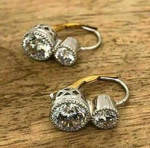 Antik Hochzeit Reifen Earring&#39;s 3.24 Karat Moissanit Diamant 14K Weiß Vergoldet - £122.67 GBP