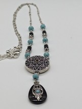 Avon Charm Necklace Black Teal Beads Silver Tone. Sparkle! - $11.65