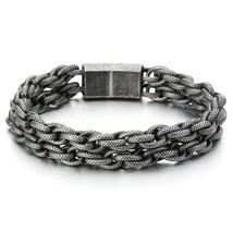 New Style Mens Stainless Steel Double-Row Interwoven Link Chain Bracelet - £32.79 GBP