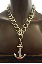 Casual Chic Golden Chunky Chain Anchor Pendant Statement Necklace Earrings Set - £16.71 GBP