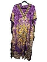 Vintage Santé Classics Purple/Gold Paisley Kaftan Dress OS Caftan Satiny... - $37.39