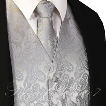 20-D SILVER XS - 6XL Paisley Tuxedo Suit Dress Vest Waistcoat &amp; Neck tie Wedding - £19.32 GBP+