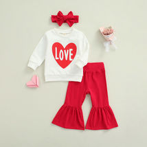NEW Valentine&#39;s Day Love Heart Shirt Bell Bottoms Headband Girls Outfit Set - £10.19 GBP