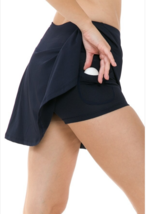 Leggings Depot L  Atheletic  Stretch High Waist Flaired with Pocket Skort Navy - £14.37 GBP