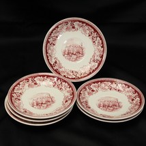 Currier Ives Red Saucers 5.75&quot; Lot of 6 - £19.96 GBP