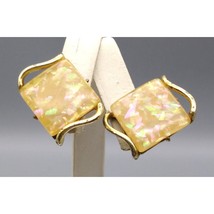 Vintage Coro Faux Opal Earrings Moonglow Chicklet, Gold Tone Squares of Beige - £40.12 GBP
