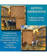 Western Town &amp; Saddle Horses Personalized Scrapbook Layout Set - $470.59 MXN