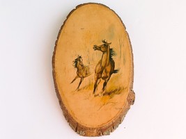 Vintage Wood Plaque Wall Hanging - &quot;Two Horses Running&quot; Signed Paul Whitey - £26.15 GBP