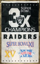 Oakland Raiders Vertical 3x Super Bowl Championship Flag 3x5 ft Sports Banner Ga - £12.48 GBP