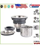 Brushed Silver 3-1/2 Inch Sink Drain with Deep Strainer Basket for Easy ... - $55.93 CAD