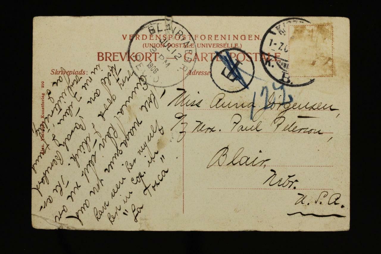 Vintage Postal History Postcard Kobenhavn Denmark to Blair Nebraska 1906 Cancel Item image 2