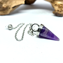 Amethyst Cone Pendulum Dowser Dowsing Divination Ball Gemstone &amp; Velvet Bag - $16.14