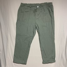 OLD NAVY Linen Blend Pants Women XL Olive Green High Waisted Pull On Capri Khaki - £28.02 GBP