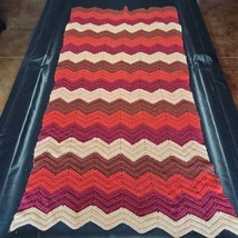 Handmade Crochet Afghan Throw Lap Blanket Zig Zag Chevron Brown Burgundy 72 x 40 - £39.95 GBP