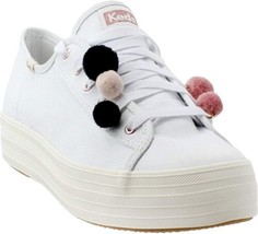 Keds Womens Triple Kick Pom Pom Sneakers Size 9 Color White - £52.11 GBP