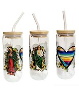 Virgen De Guadalupe Clear Glass Tumbler Cup 20 oz Bamboo Lid With Glass ... - £13.94 GBP