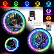 5-3/4&quot; Bluetooth RGB SMD Color Chase Chasing LED Halo Angel Eye Headlight Pair - £158.12 GBP