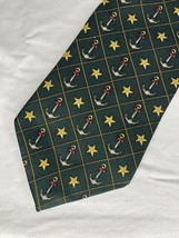 Vintage Tommy Hilfiger Tie Green Nautical Anchors 100% Silk USA Made - $10.00