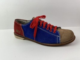 Vintage Leather Bowling Shoes Men&#39;s Sz 11 Red Brown Blue Suede 90s Bob Wolf - £33.60 GBP