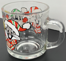 Looney Tunes Christmas Clear Glass Mug 1994 Bugs Bunny Sylvester Tweety 3.5&quot; - £7.75 GBP