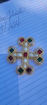 Vintage Joan Rivers Cabochon Maltese Cross Brooch Pin Signed Faux Ruby E... - $140.25