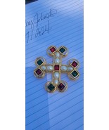 Vintage Joan Rivers Cabochon Maltese Cross Brooch Pin Signed Faux Ruby E... - $140.25