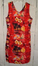 Vintage Dress Kys Hawaiian Women&#39;s Sleeveless S Red floral Hibiscus Palm... - £15.79 GBP