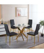 Mid-Century Glass Dining Table Set for 4-6 | Metal Leg Pedestal Design - $551.85 CAD