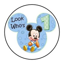 30 Baby Mickey Mouse 1st birthday party stickers labels favors first round 1.5&quot; - £5.92 GBP