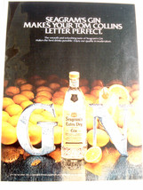 1982 Color Ad Seagram&#39;s Extra Dry Gin Makes Your Tom Collins Letter Perfect - £6.26 GBP