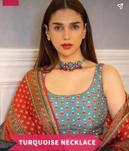 VeroniQ Trends-Bollywood Aditi Rao Inspired Turquoise Choker Necklace-Gold Plate - £120.55 GBP