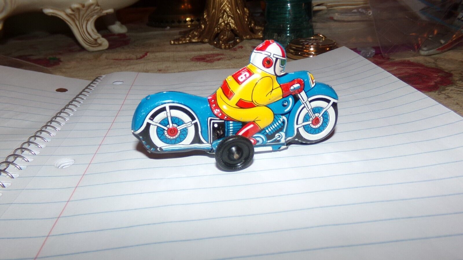 Vintage Tin Lithograph Motorcycle & Rider Friction Toy Made in Japan Item image 2