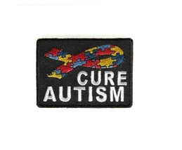 CURE AUTISM Puzzle Pieces Ribbon 2.75&quot; x 2&quot; iron on patch (4313) (H45) - £4.65 GBP