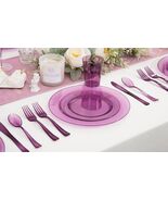 25 Guest Purple Clear Plastic Dinnerware Set – Plates, Cups & Cutlery 100 PC - $24.95