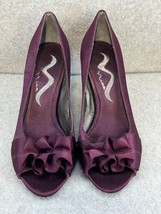 Nina Satin Ruffle Front Eggplant Purple Heels - 6.5 - $16.83