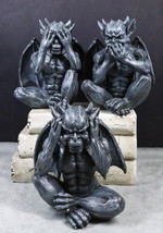 Notre Dame Gothic Winged See hear Speak No Evil Sitting Gargoyles Figurine Set - £43.24 GBP