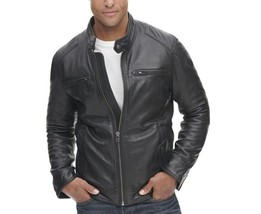 Stylish Black Genuine Lambskin Leather Men&#39;s Jacket Handmade Biker Motorcycle - £85.77 GBP