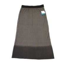 NWT Ming Wang Contrast Hem Maxi in Black Brown Shimmer Stripe Soft Knit Skirt XS - $61.38