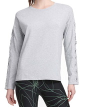 DKNY Womens Lace up Long Sleeve Jewel Neck Top Size Small Color Light Gray - £47.13 GBP