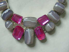 .925 Silver Grey Banded Agate &amp; Tourmaline Multi Stone Necklace - £59.32 GBP