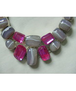 .925 SILVER GREY BANDED AGATE &amp; TOURMALINE MULTI STONE NECKLACE - £59.93 GBP