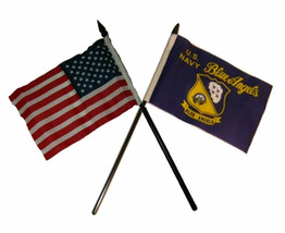 USA American w/ U.S. Navy Blue Angels Flag 4&quot;x6&quot; Desk Set Black Base - $13.99