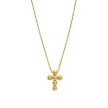 14K Solid Yellow Gold Mini Small Bead Cross Necklace - Adjustable  16&quot;-18 - £275.77 GBP