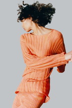 Zara ladies long peplum sleeve pullover orange ribbed lightweight sweate... - £23.08 GBP