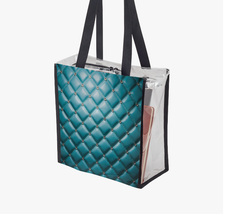 Ocean Luxe Clear Tote / Teal Quilted Glamour / Rectangular PVC Tote Bag - $34.99
